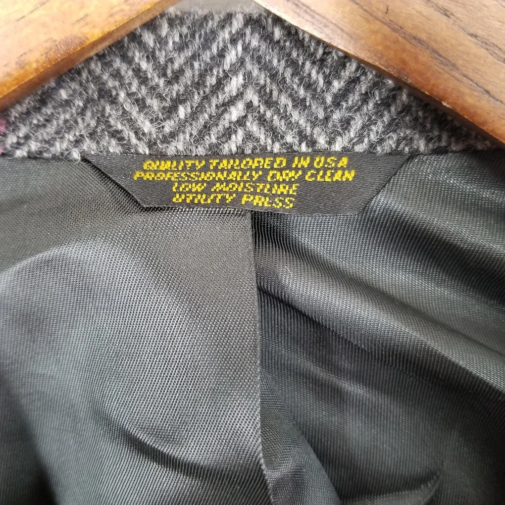 Palm Beach Vintage Mens Wool Herringbone Windowpane Sport Coat Blazer Grey 44R‎